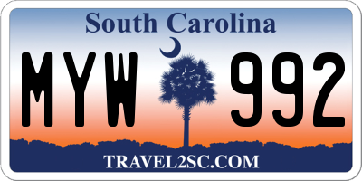 SC license plate MYW992