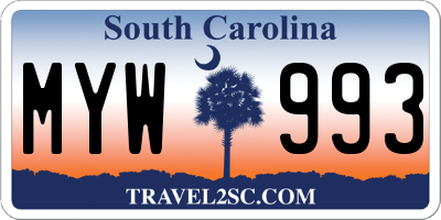 SC license plate MYW993