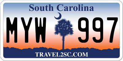 SC license plate MYW997