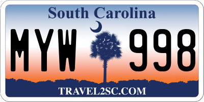 SC license plate MYW998