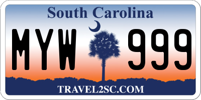 SC license plate MYW999