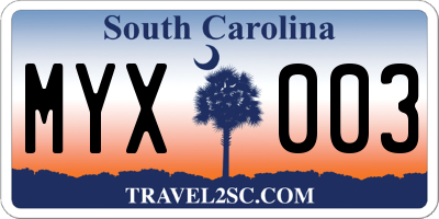 SC license plate MYX003