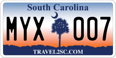 SC license plate MYX007