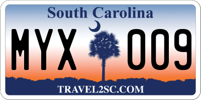 SC license plate MYX009