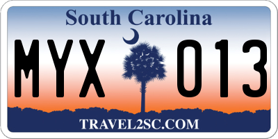 SC license plate MYX013