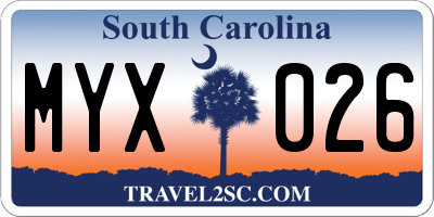 SC license plate MYX026
