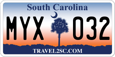SC license plate MYX032