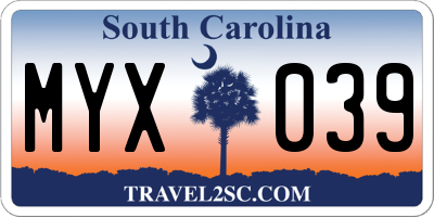 SC license plate MYX039
