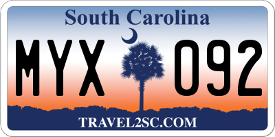 SC license plate MYX092