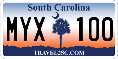 SC license plate MYX100