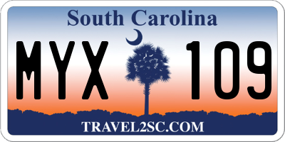SC license plate MYX109