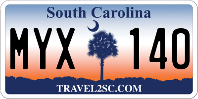 SC license plate MYX140