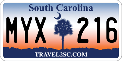 SC license plate MYX216