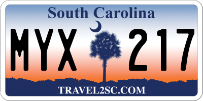 SC license plate MYX217