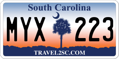 SC license plate MYX223