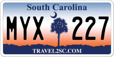 SC license plate MYX227
