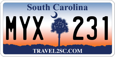 SC license plate MYX231