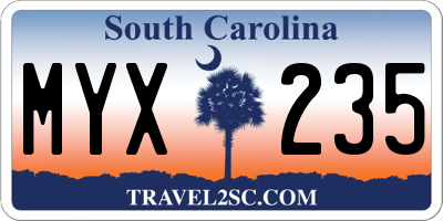 SC license plate MYX235