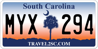 SC license plate MYX294