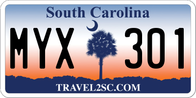 SC license plate MYX301