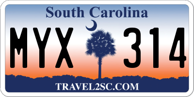 SC license plate MYX314