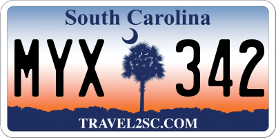 SC license plate MYX342