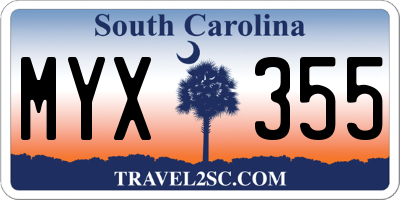 SC license plate MYX355