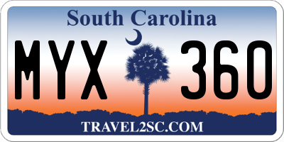 SC license plate MYX360