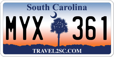 SC license plate MYX361