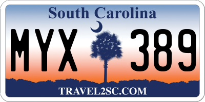 SC license plate MYX389