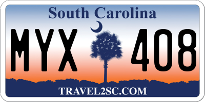SC license plate MYX408
