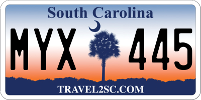 SC license plate MYX445