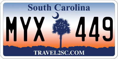 SC license plate MYX449