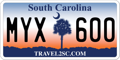 SC license plate MYX600