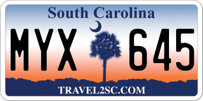 SC license plate MYX645