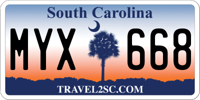 SC license plate MYX668