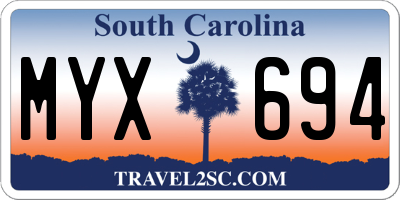 SC license plate MYX694