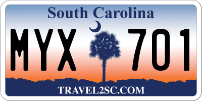 SC license plate MYX701