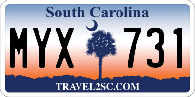 SC license plate MYX731