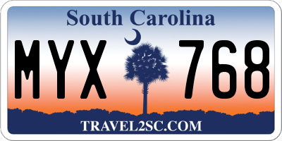 SC license plate MYX768