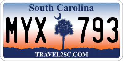 SC license plate MYX793