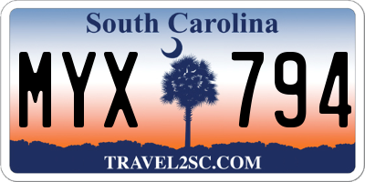 SC license plate MYX794
