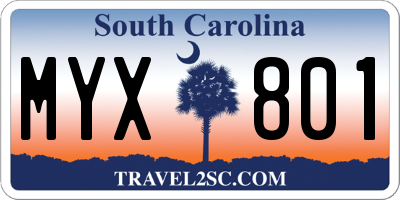 SC license plate MYX801