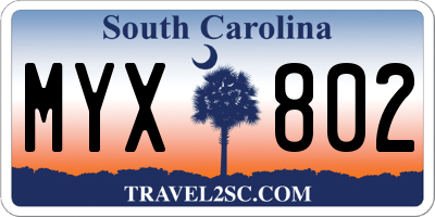 SC license plate MYX802