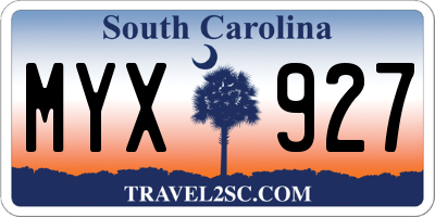SC license plate MYX927