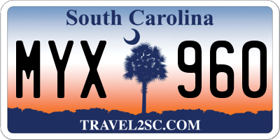 SC license plate MYX960