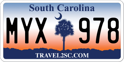 SC license plate MYX978
