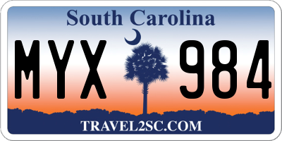 SC license plate MYX984