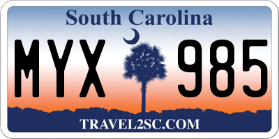 SC license plate MYX985