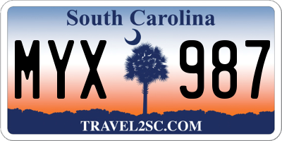 SC license plate MYX987